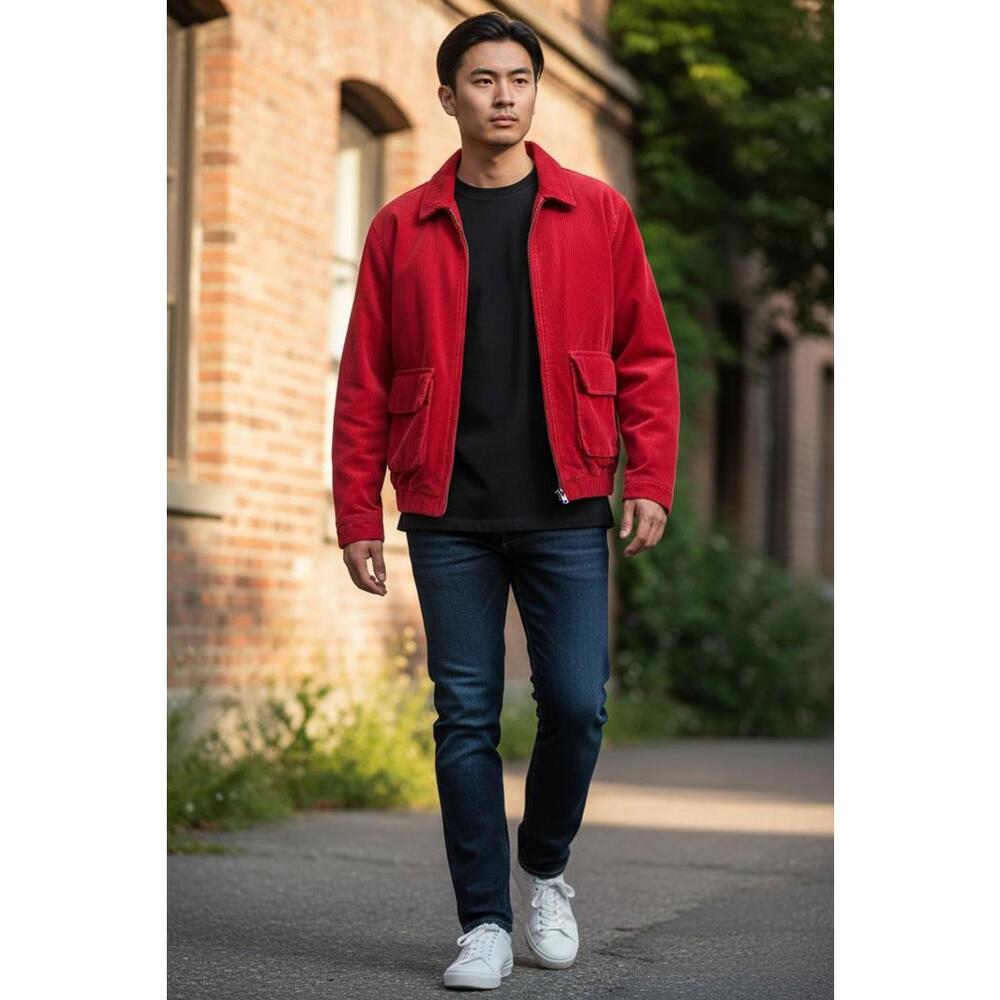 Obey Red Corduroy Zip Jacket Mens Medium Streetwear Skate Jacket